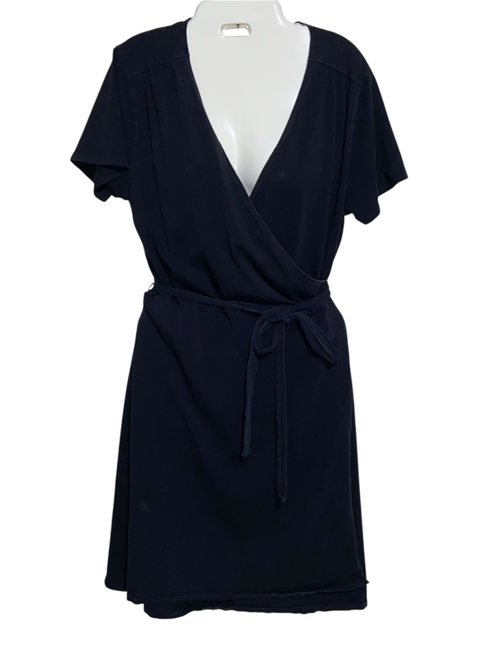 Pact Dress Womens XL Black Organic Cotton Short Sleeve Wrap Minimalist Vneck